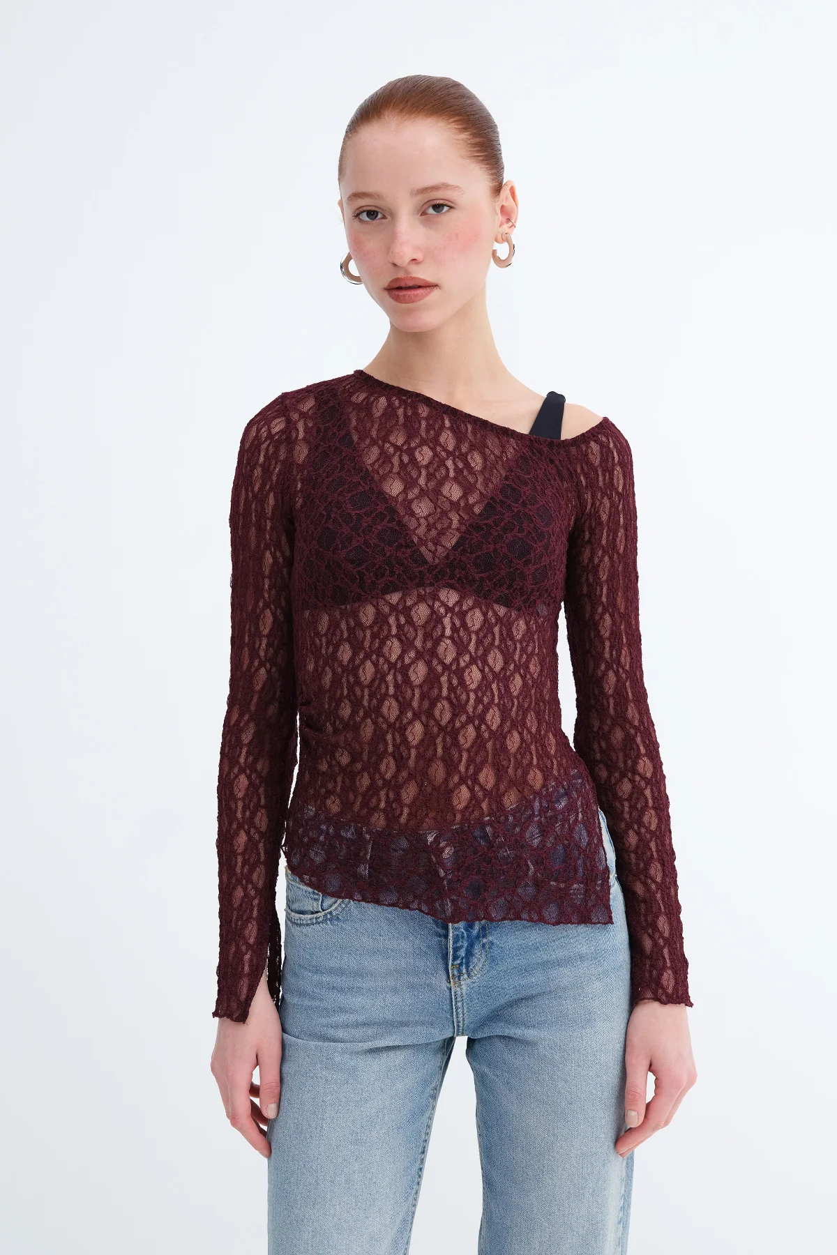 Asymmetric Cut Lace Blouse - Image 3