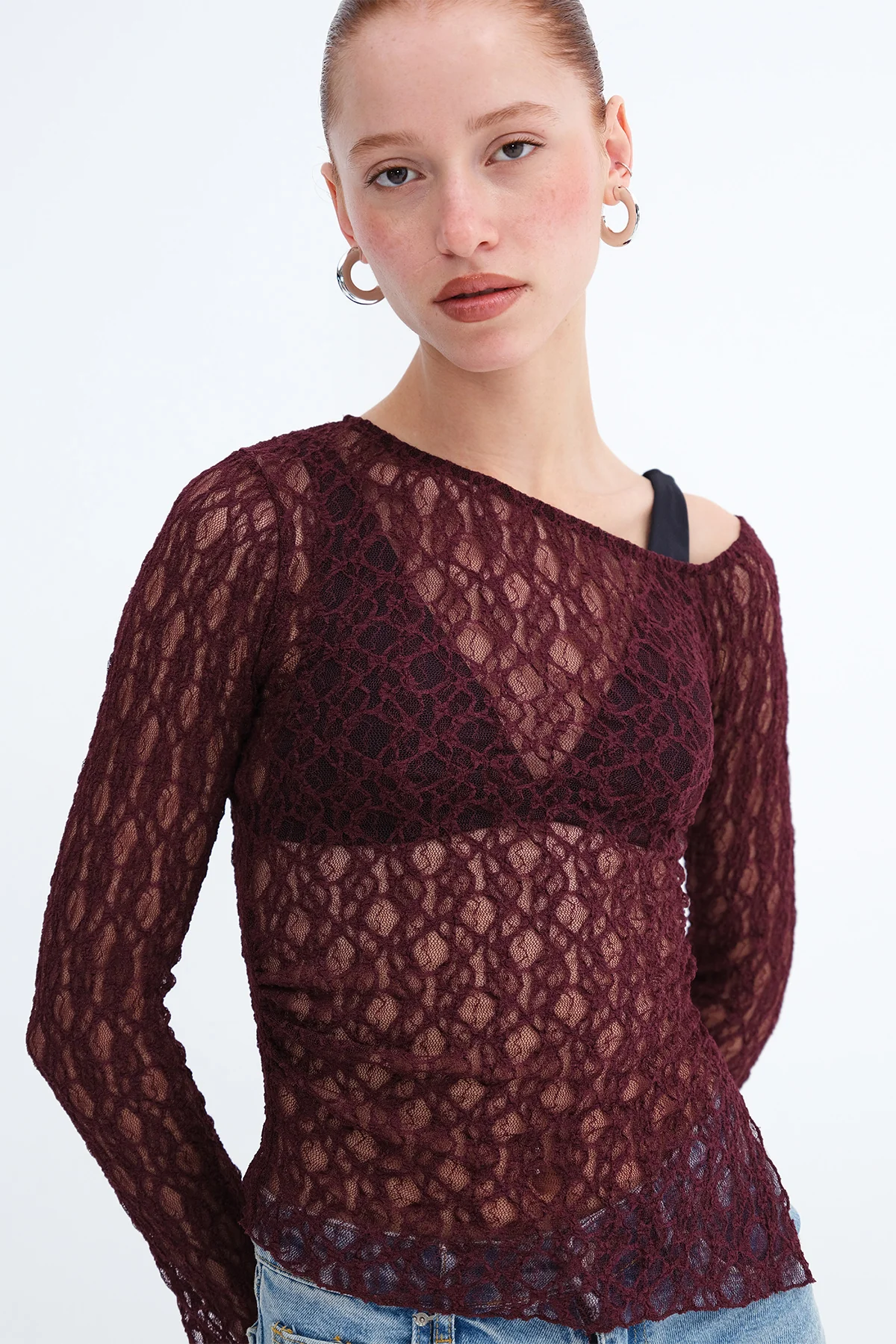 Asymmetric Cut Lace Blouse - Image 5