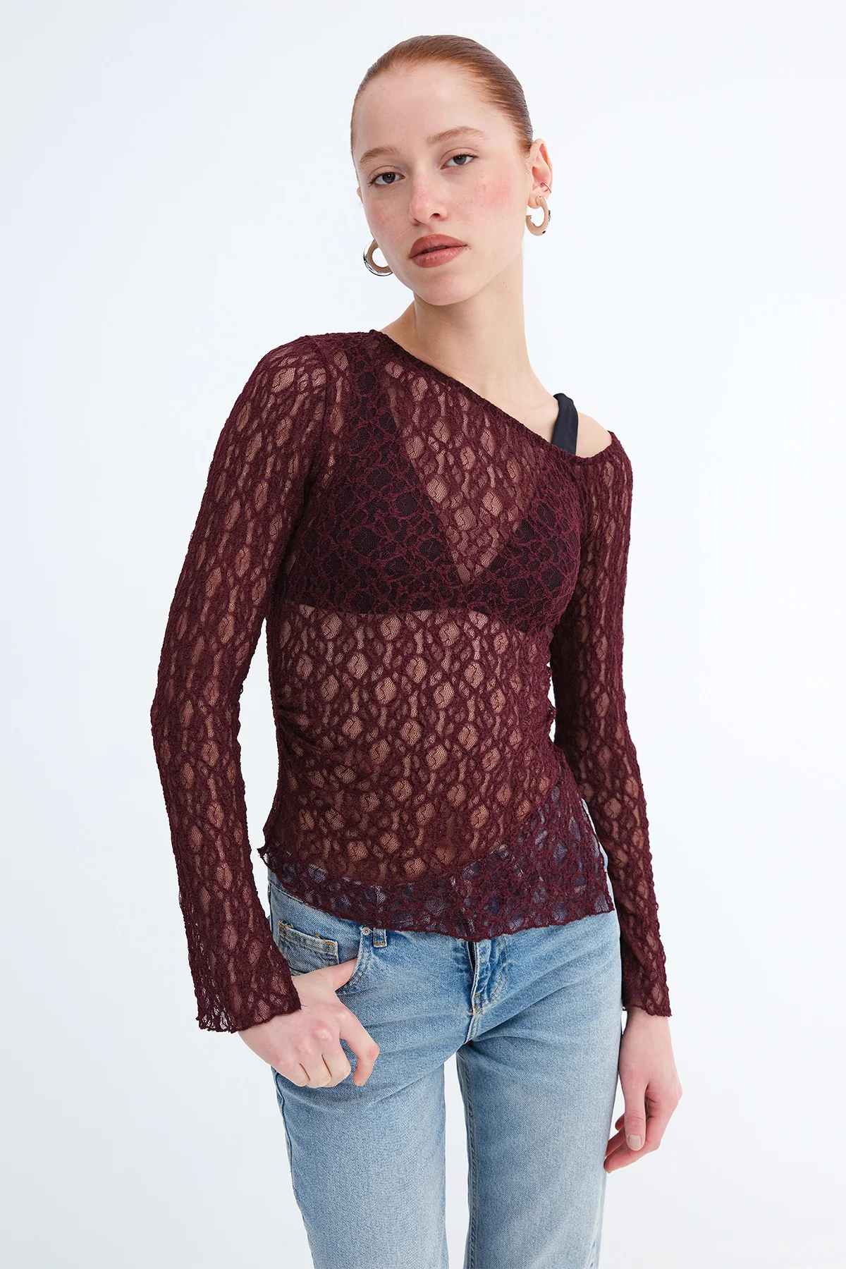 Asymmetric Cut Lace Blouse - Image 7