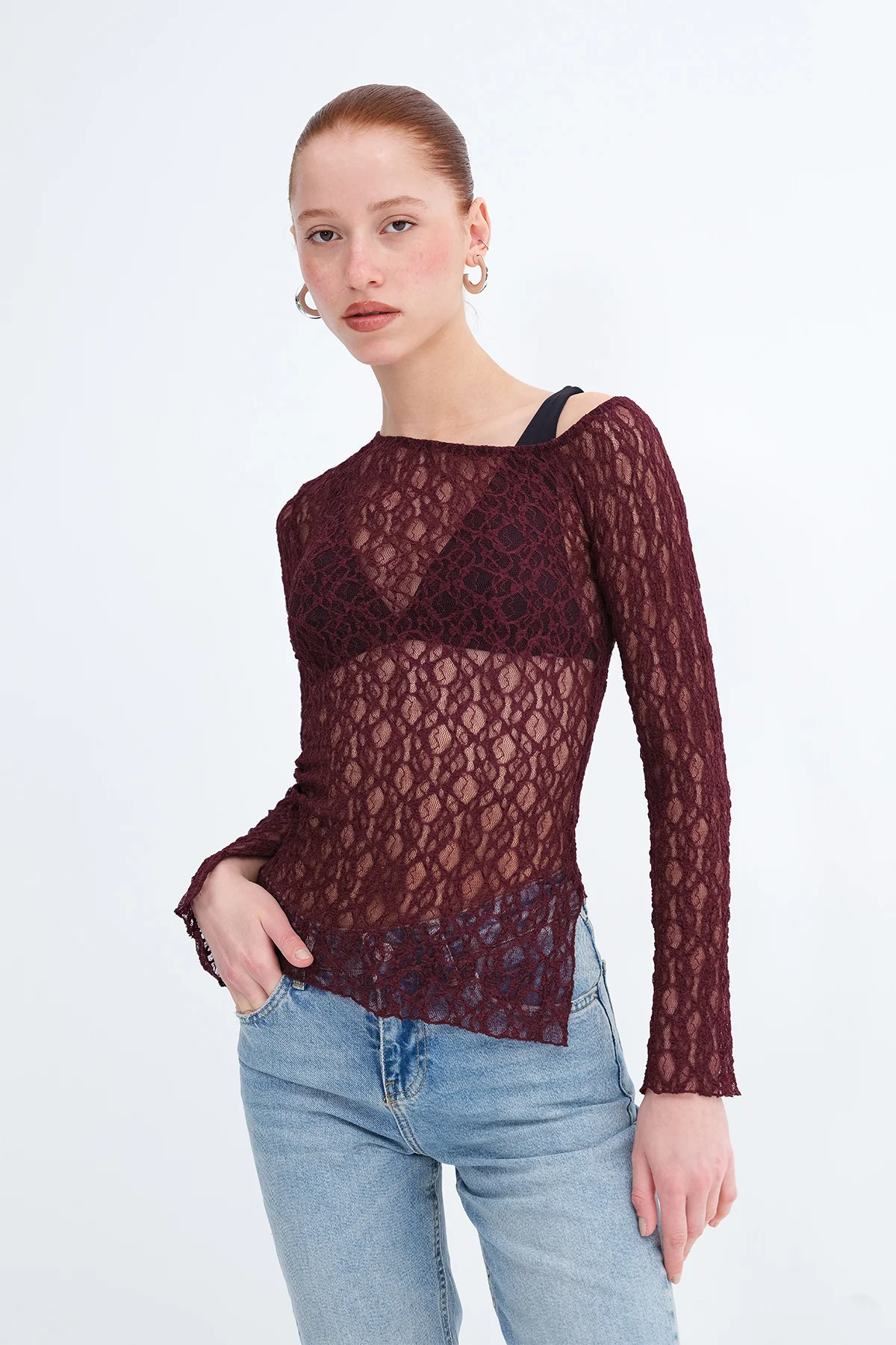 Asymmetric Cut Lace Blouse - Image 9