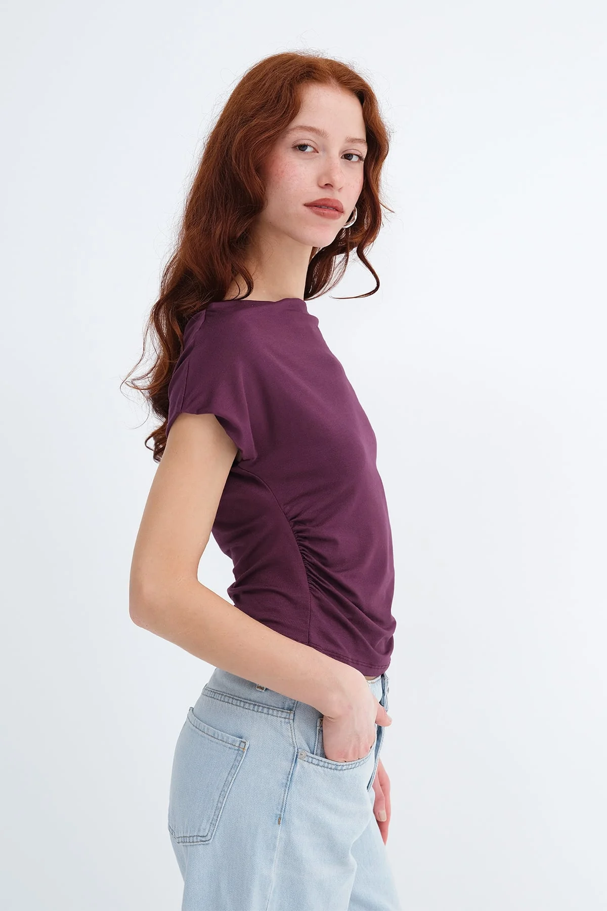 Boat Neck Ruched T-Shirt - Image 13
