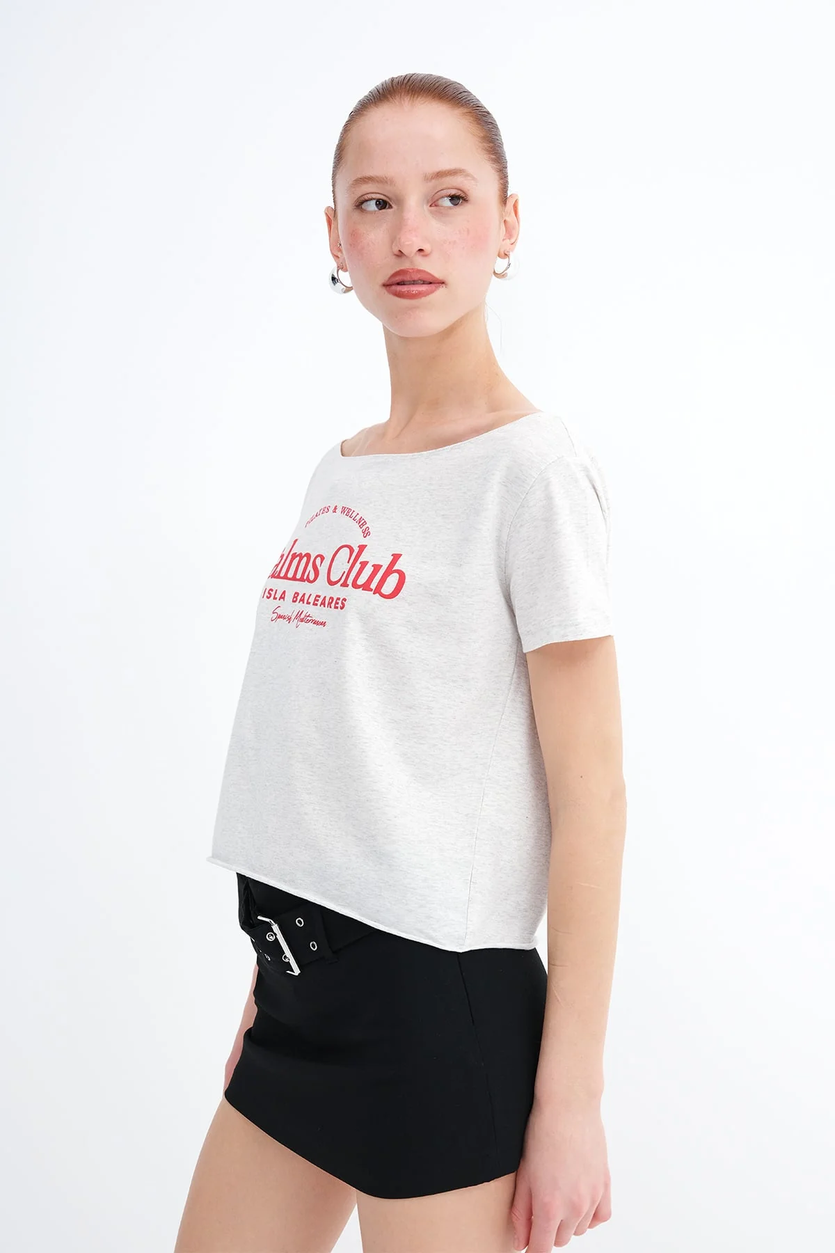 Boat Neck Slogan Printed T-shirt