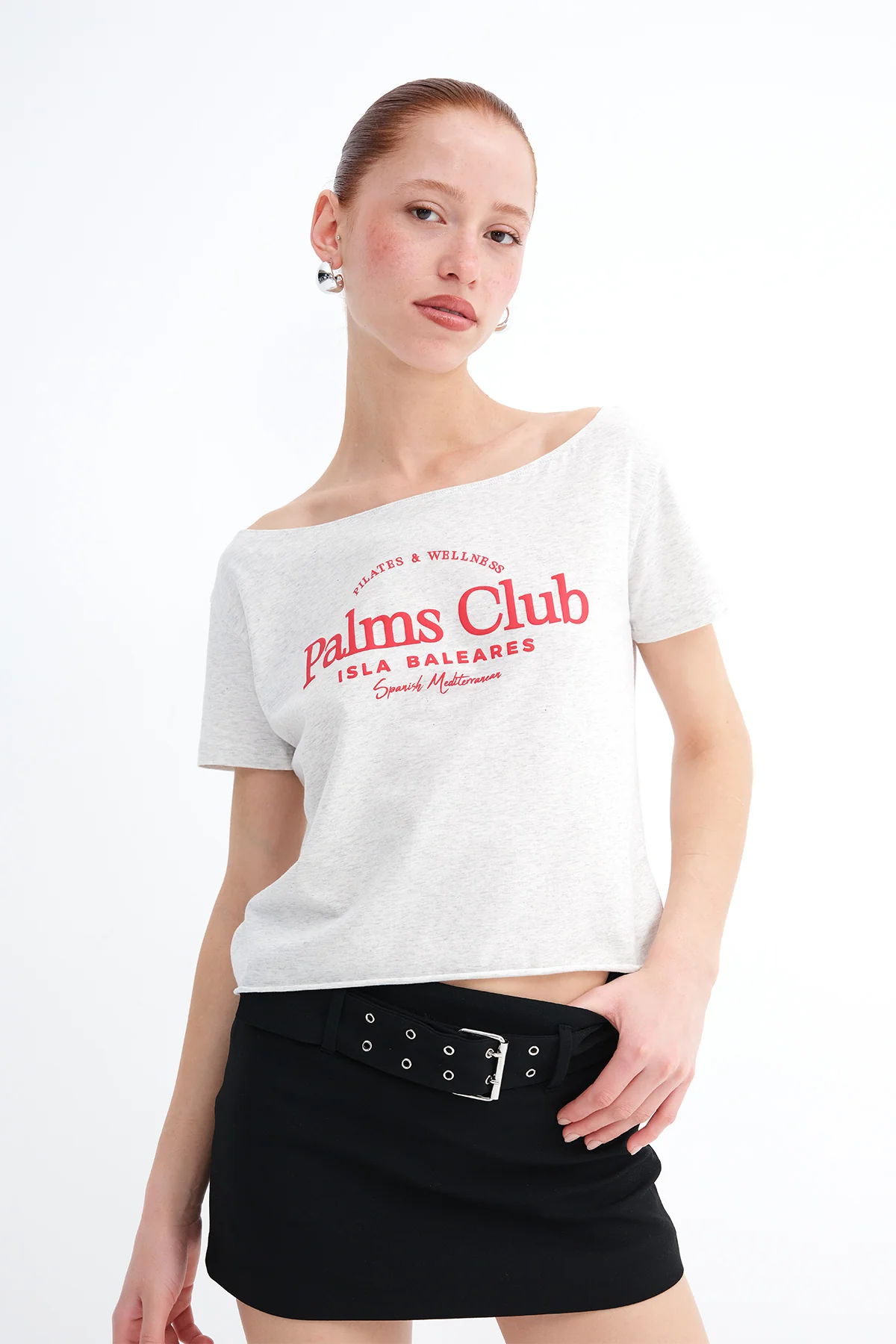 Boat Neck Slogan Printed T-shirt - Image 6
