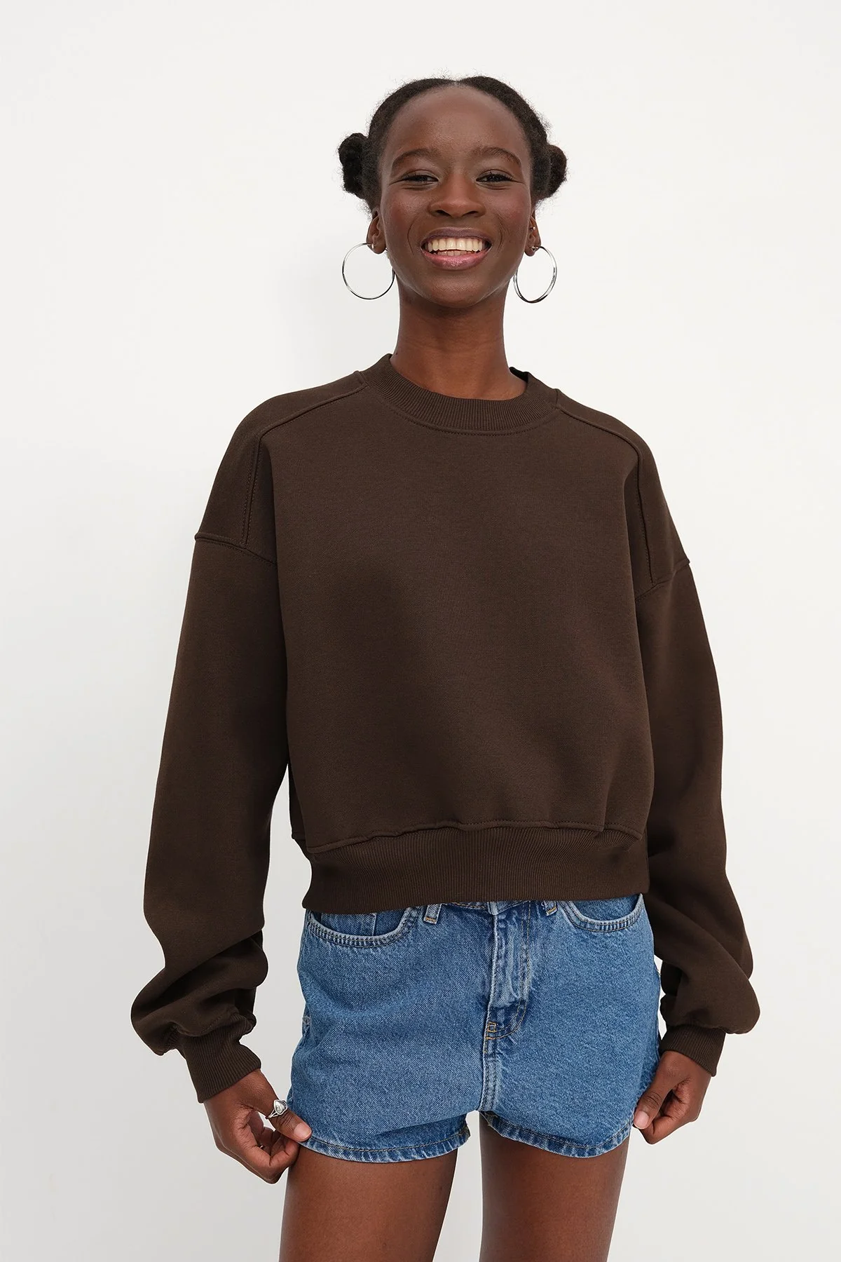 Brushed Crew Neck Basic Sweatshirt - Image 35