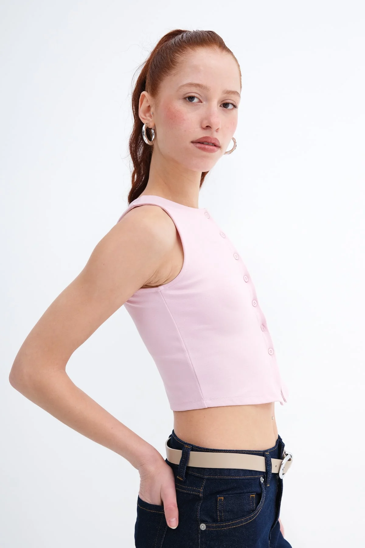 Crew Neck Buttoned Vest - Image 4