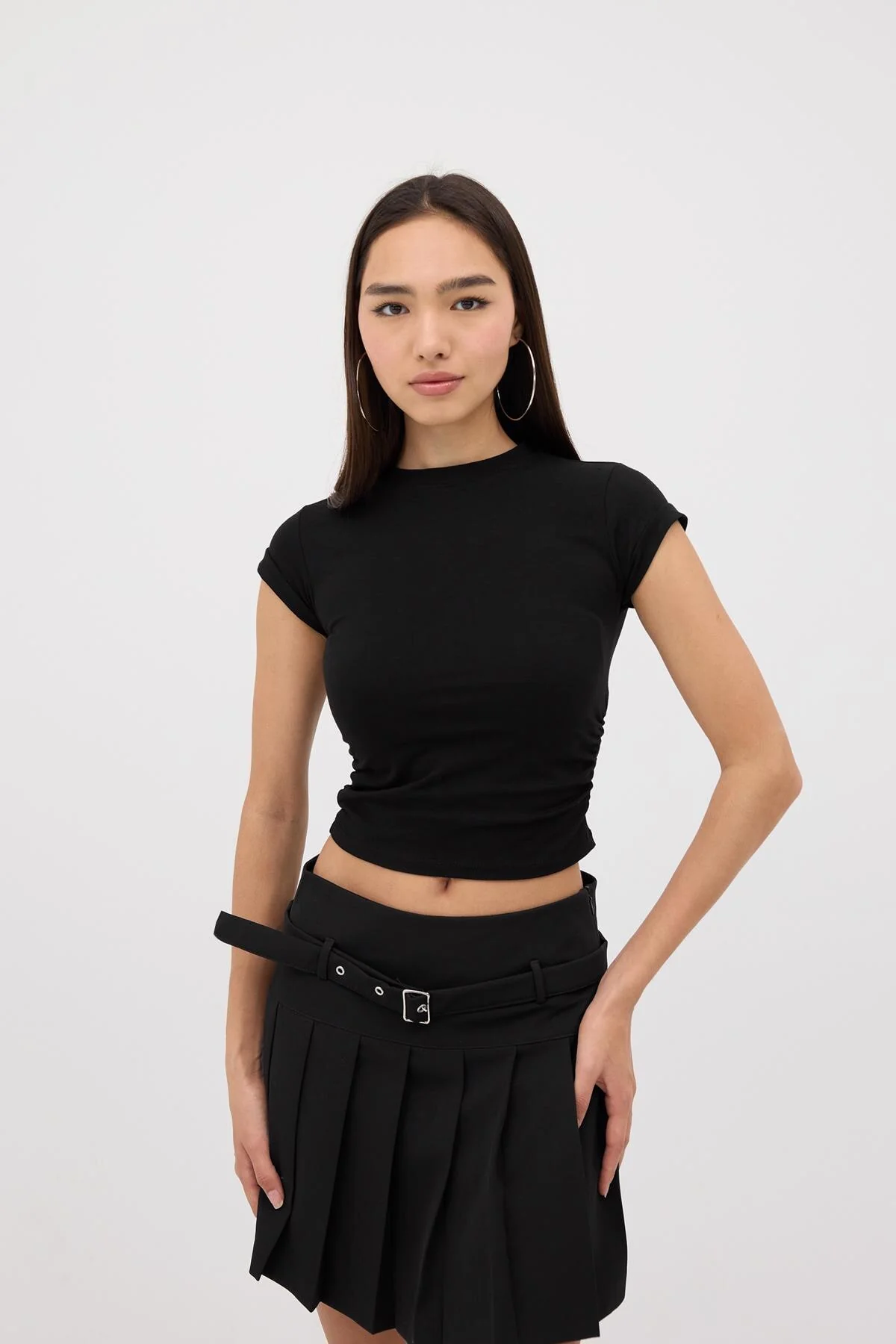 Crew Neck Side Gathered Blouse - Image 34