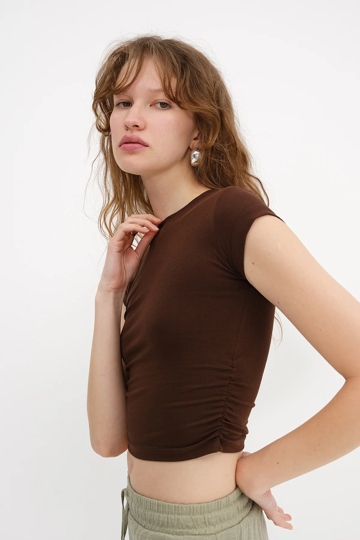 Crew Neck Side Gathered Blouse - Image 7