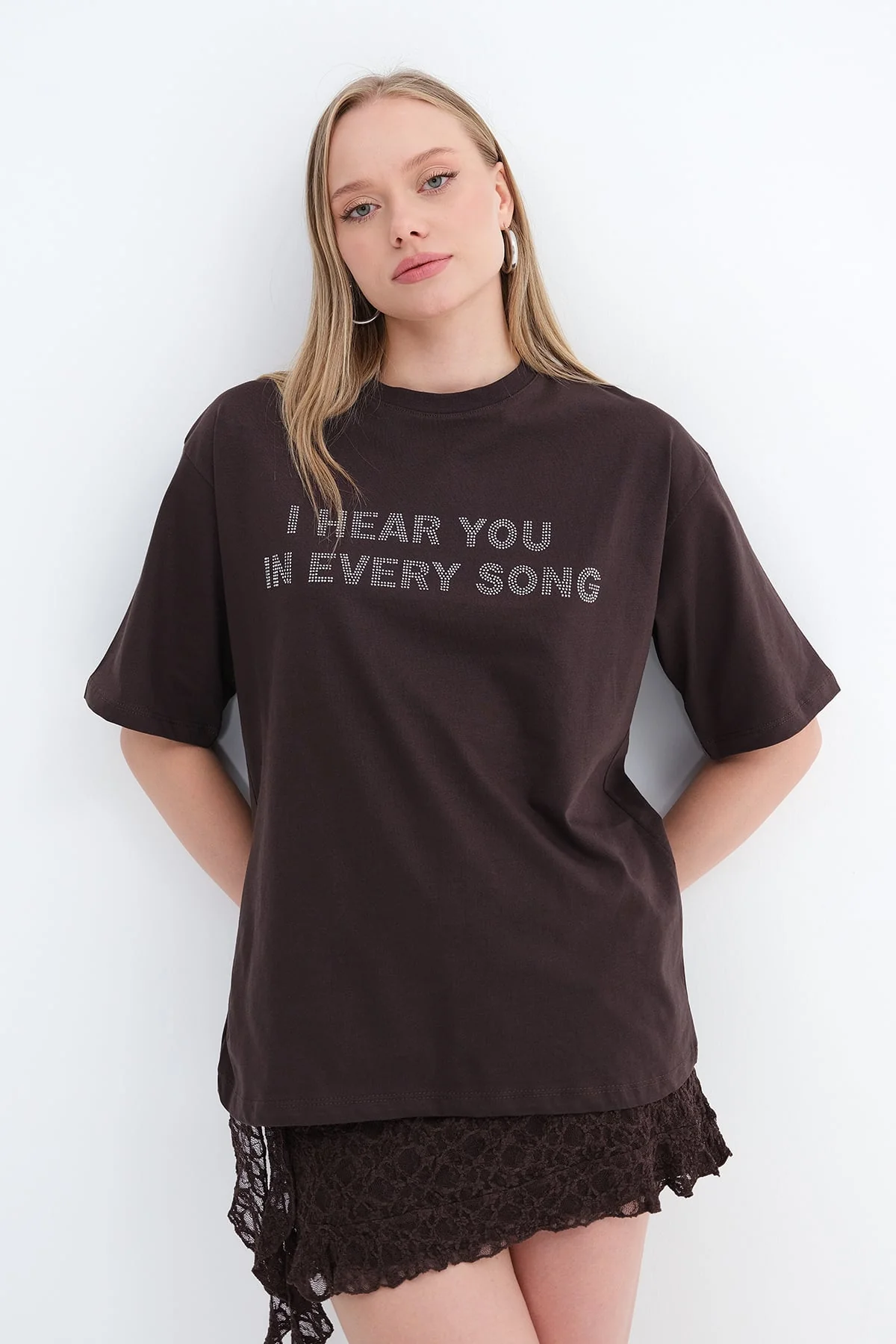 Crew Neck Stone-Embellished T-shirt