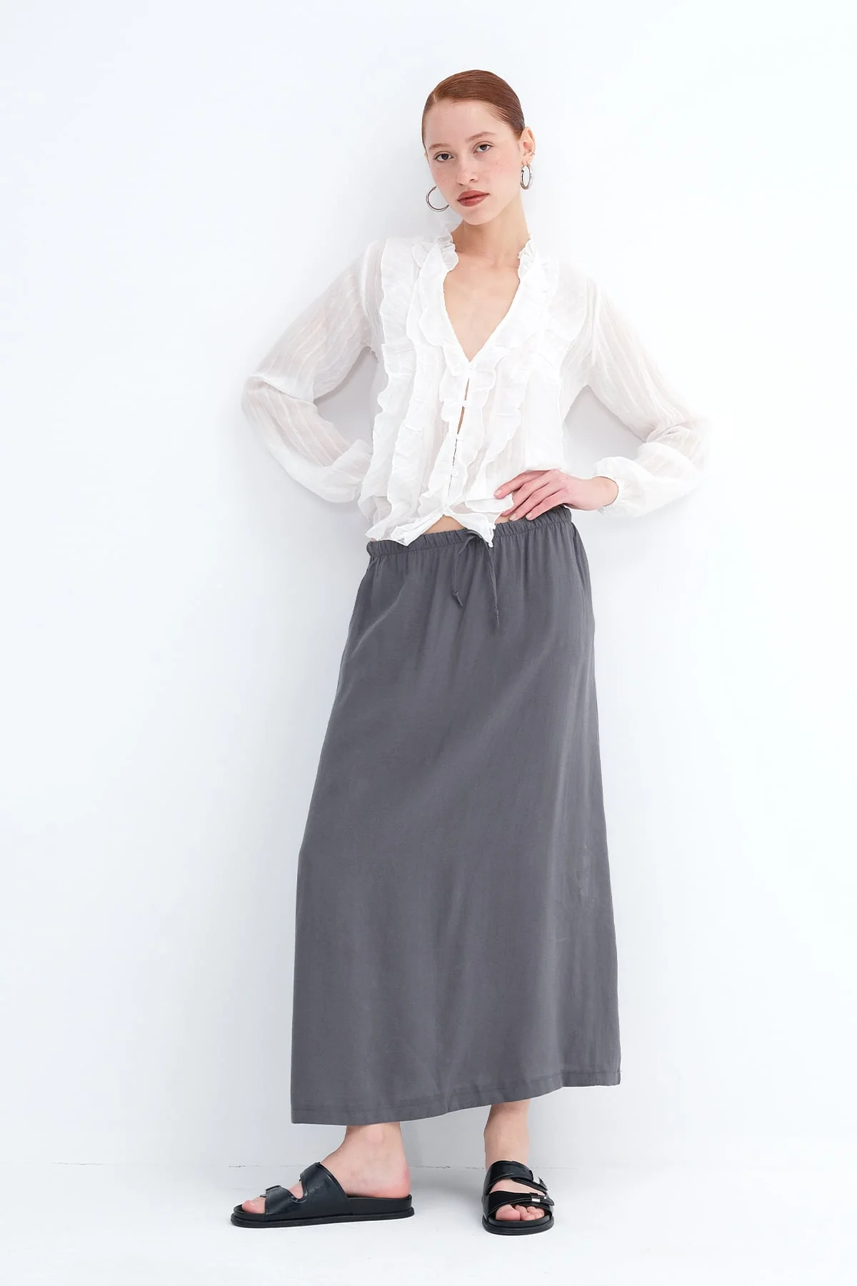 Elastic Waist Long Skirt - Image 9
