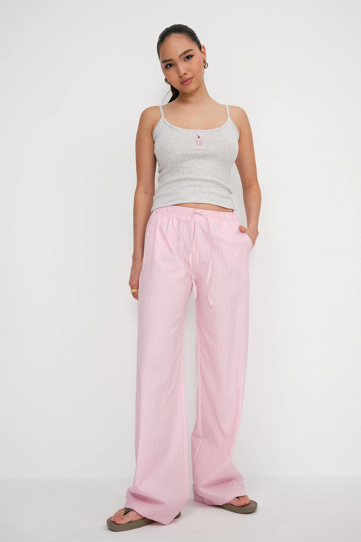 Elastic Waist Striped Trousers