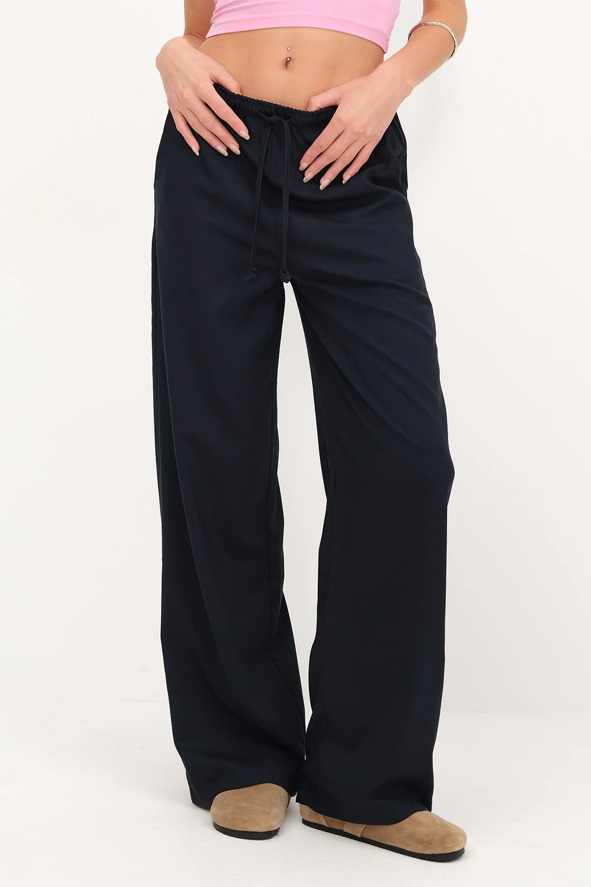 Elastic Waist Wide Leg Trousers - Image 2
