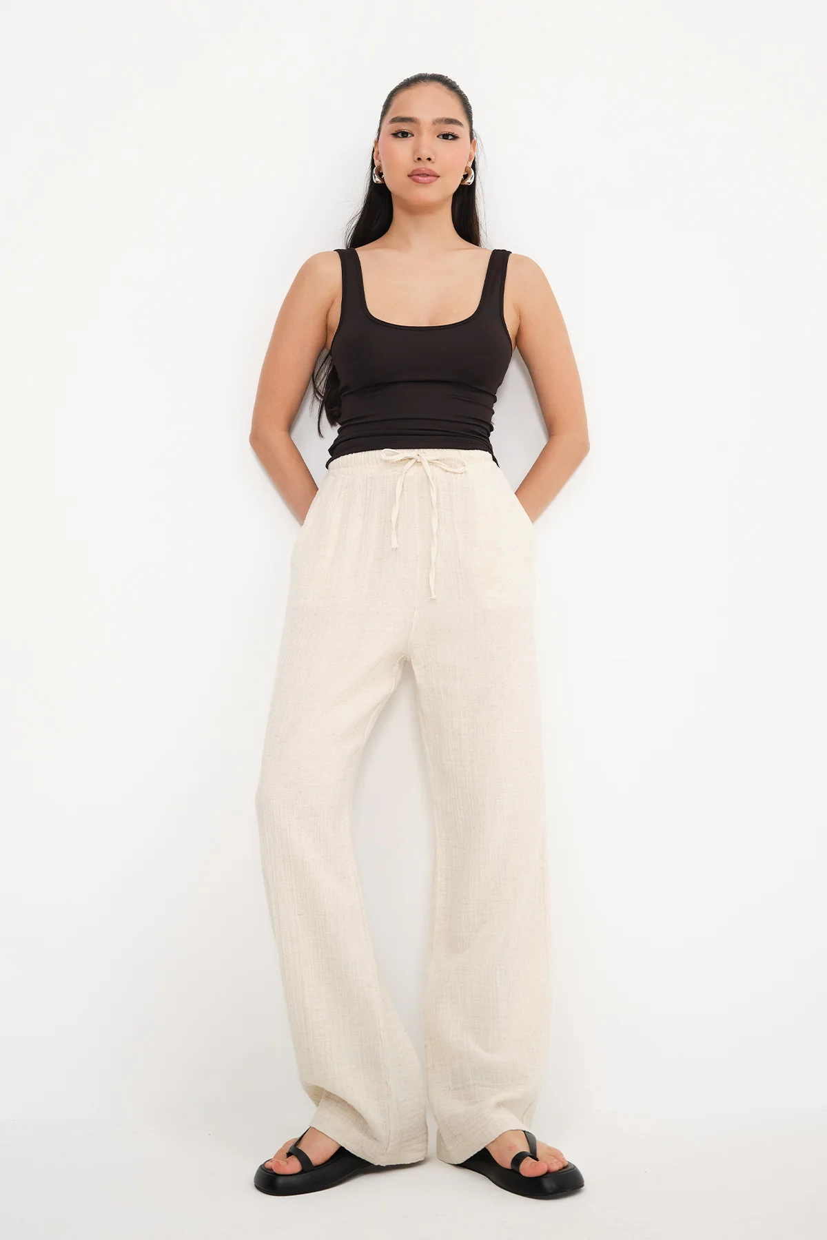 Elastic Waist Wide Leg Trousers