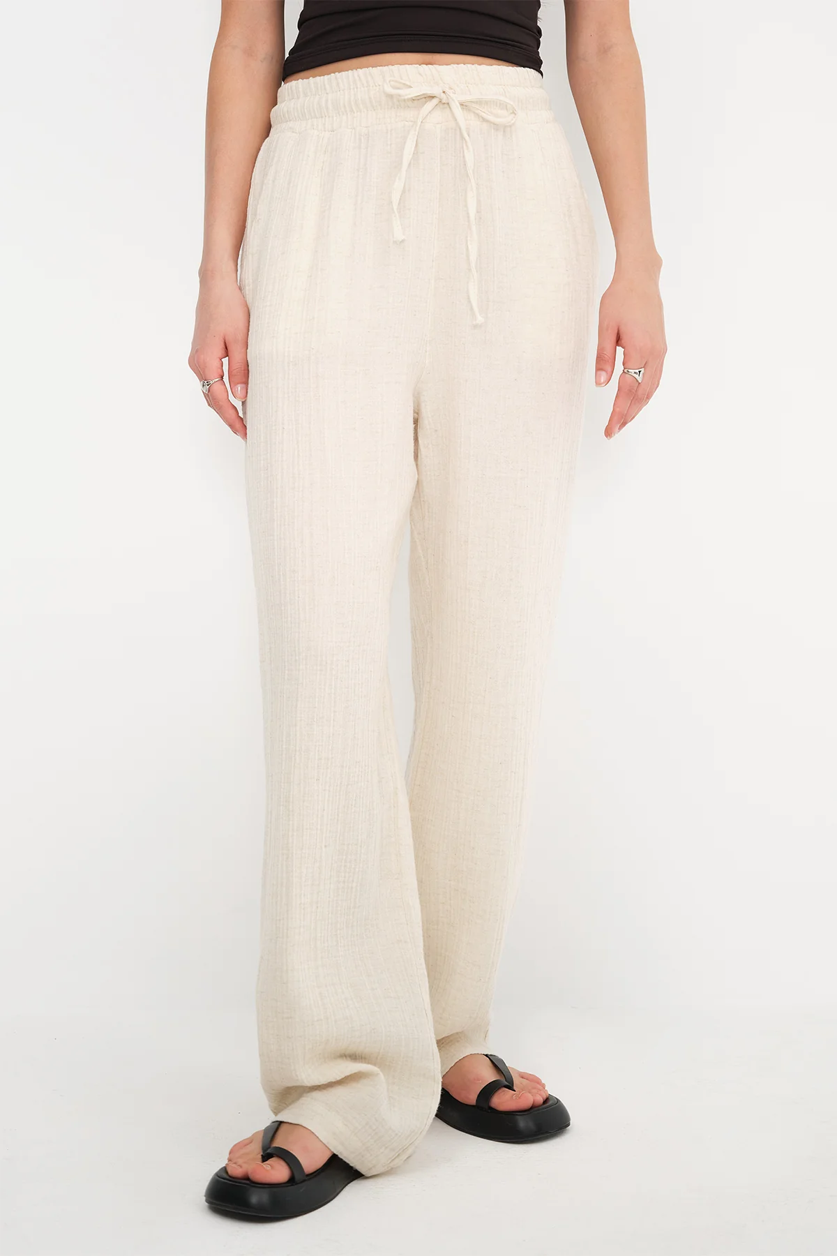 Elastic Waist Wide Leg Trousers - Image 5