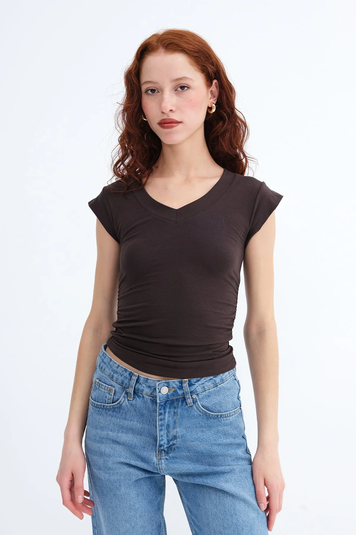 Gathered Sides V-Neck T-Shirt - Image 11