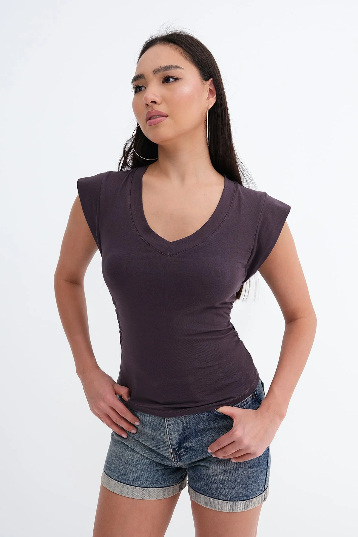 Gathered Sides V-Neck T-Shirt - Image 14