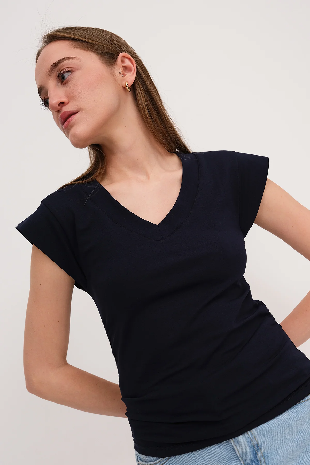 Gathered Sides V-Neck T-Shirt - Image 30