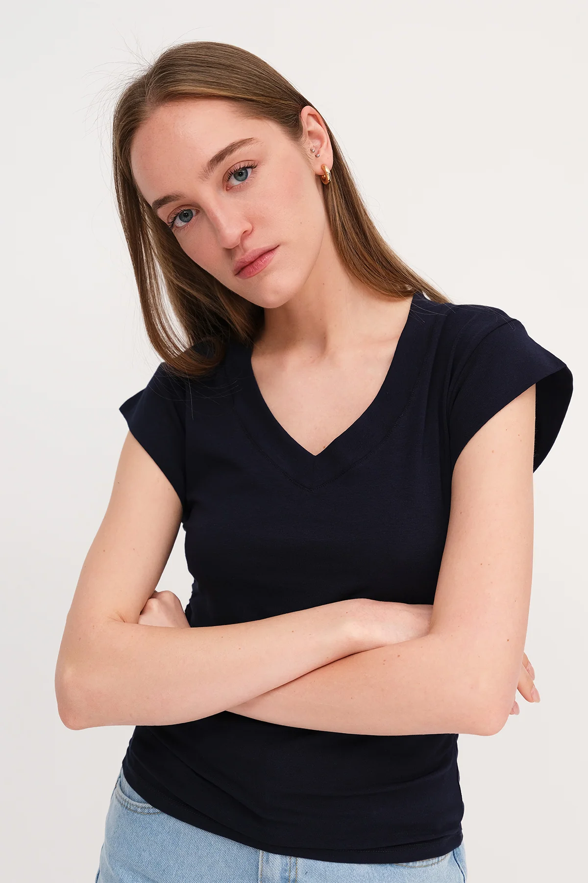 Gathered Sides V-Neck T-Shirt - Image 31