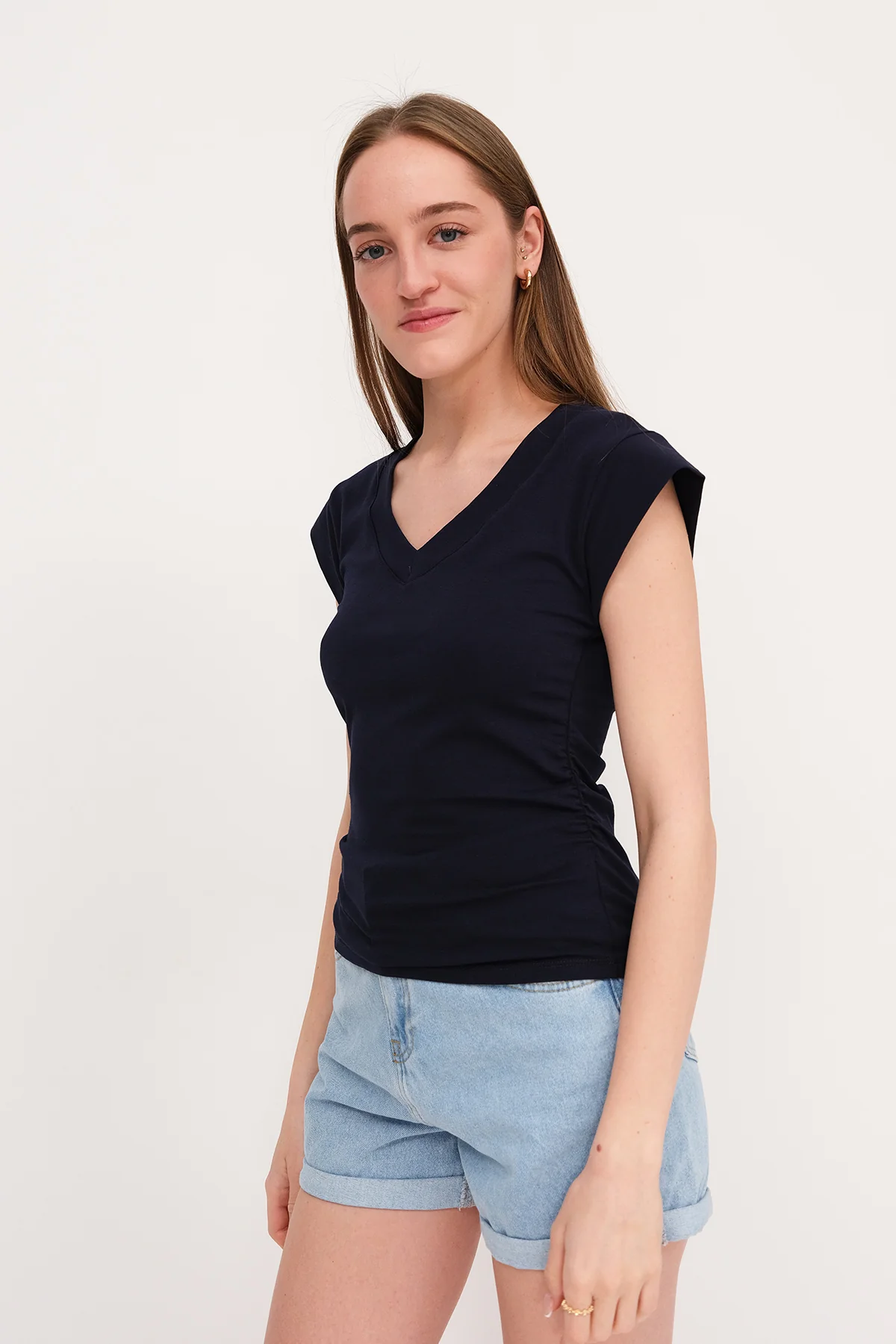 Gathered Sides V-Neck T-Shirt - Image 33