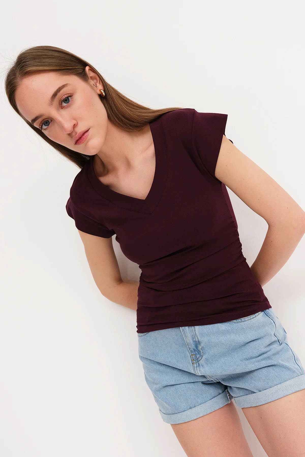 Gathered Sides V-Neck T-Shirt - Image 35