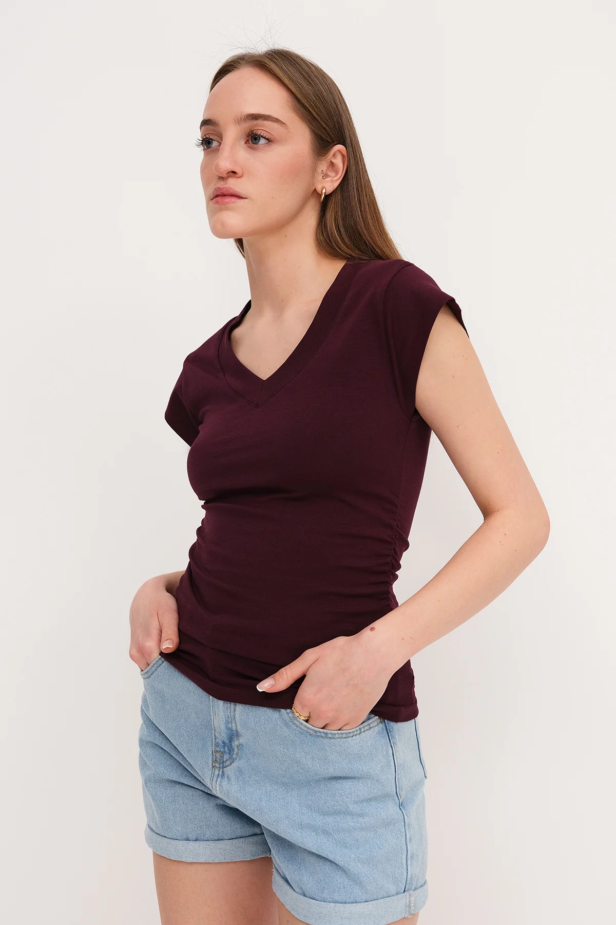 Gathered Sides V-Neck T-Shirt - Image 38