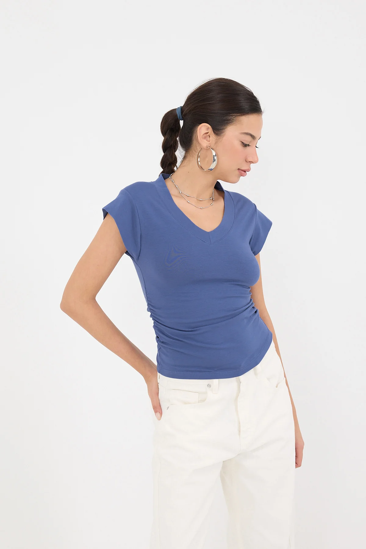 Gathered Sides V-Neck T-Shirt - Image 43