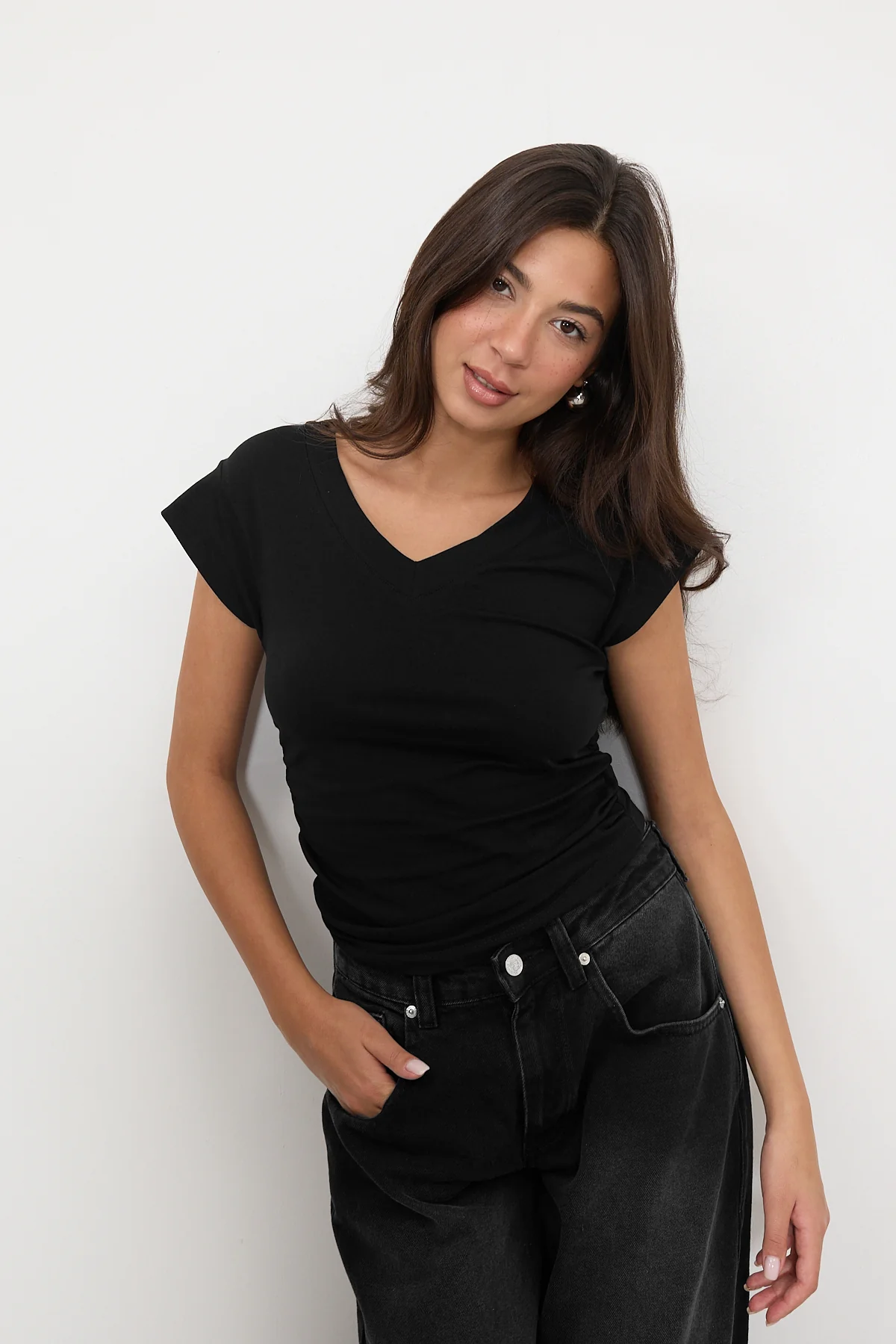 Gathered Sides V-Neck T-Shirt - Image 51