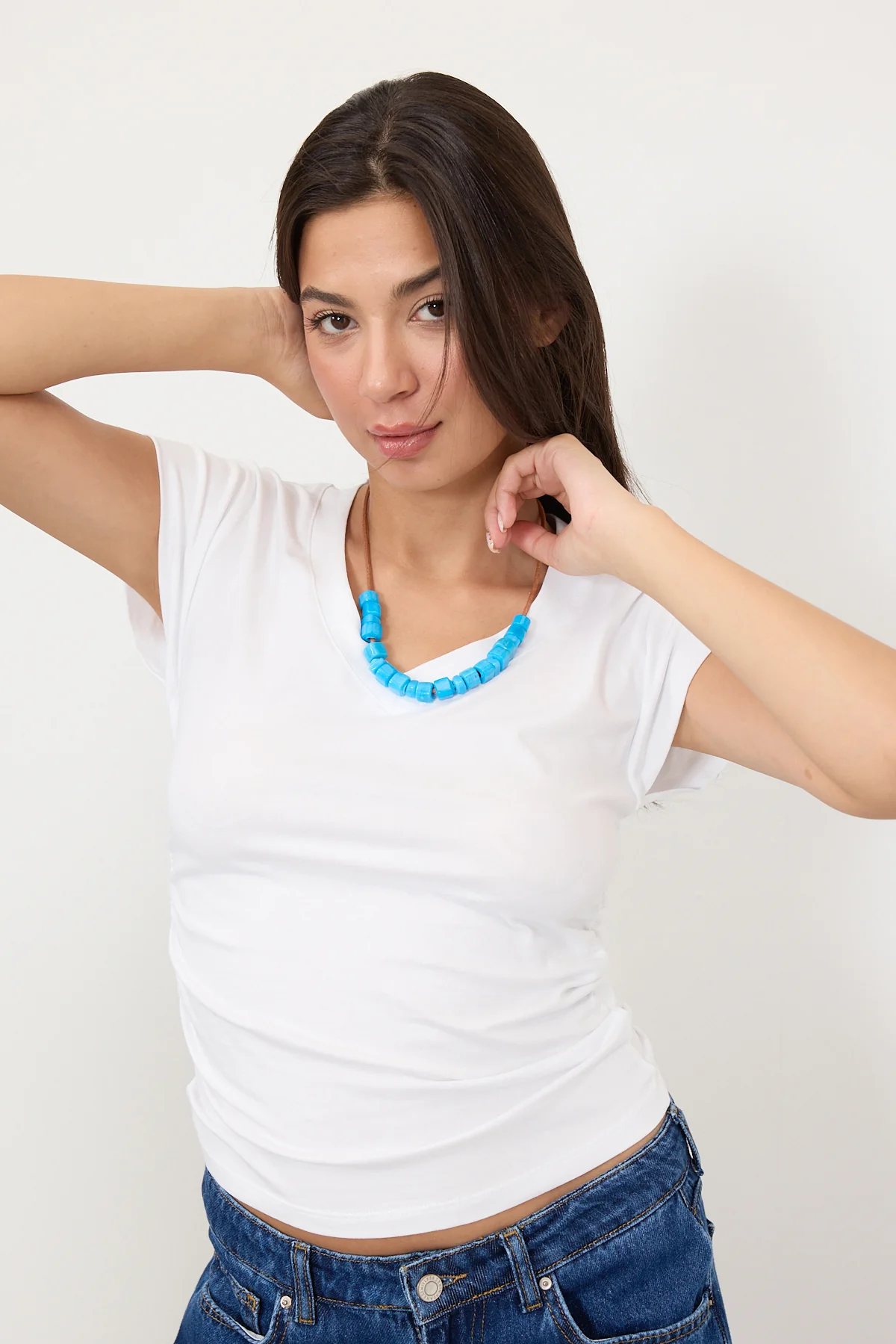 Gathered Sides V-Neck T-Shirt - Image 54