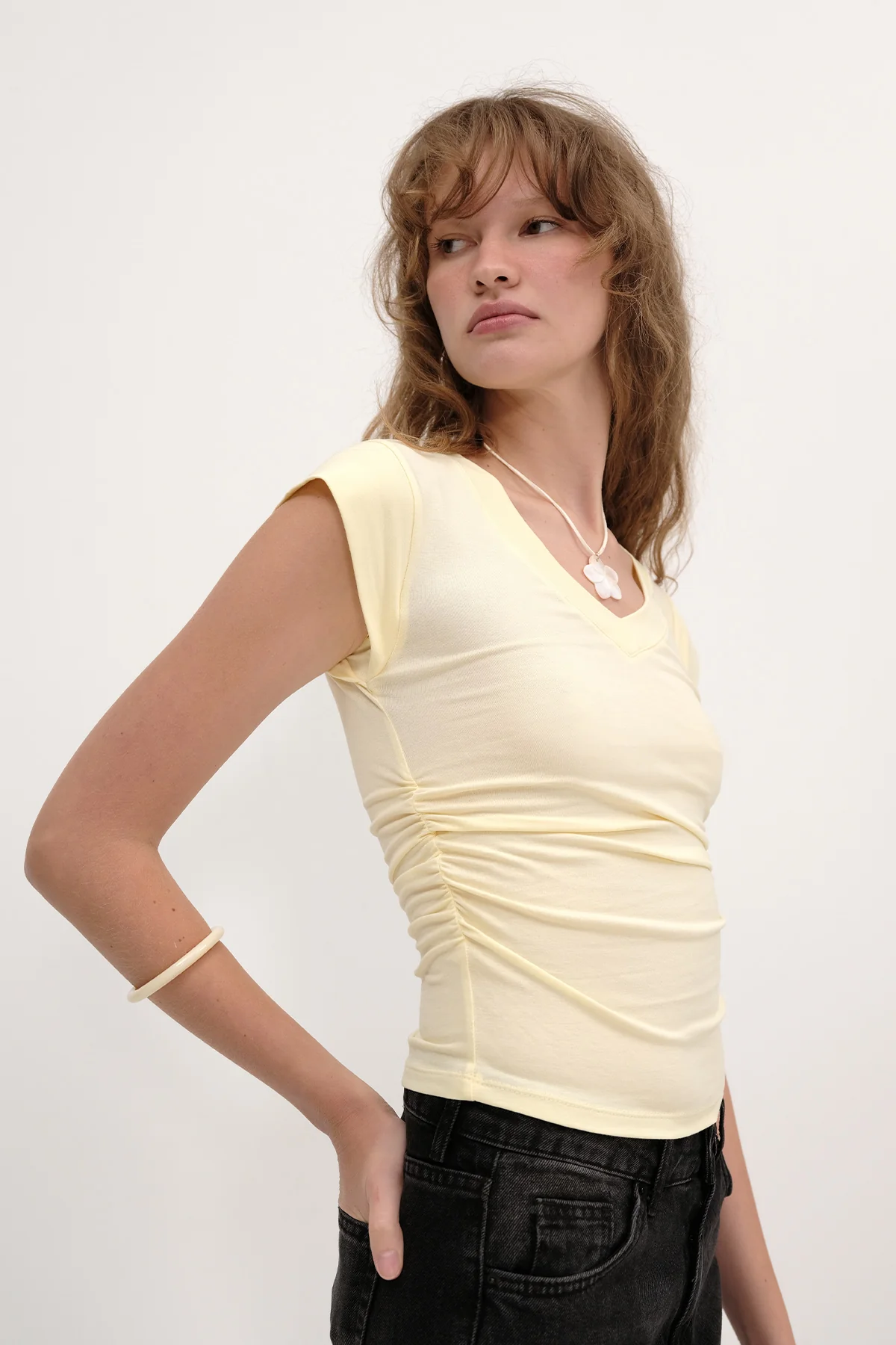 Gathered Sides V-Neck T-Shirt - Image 8