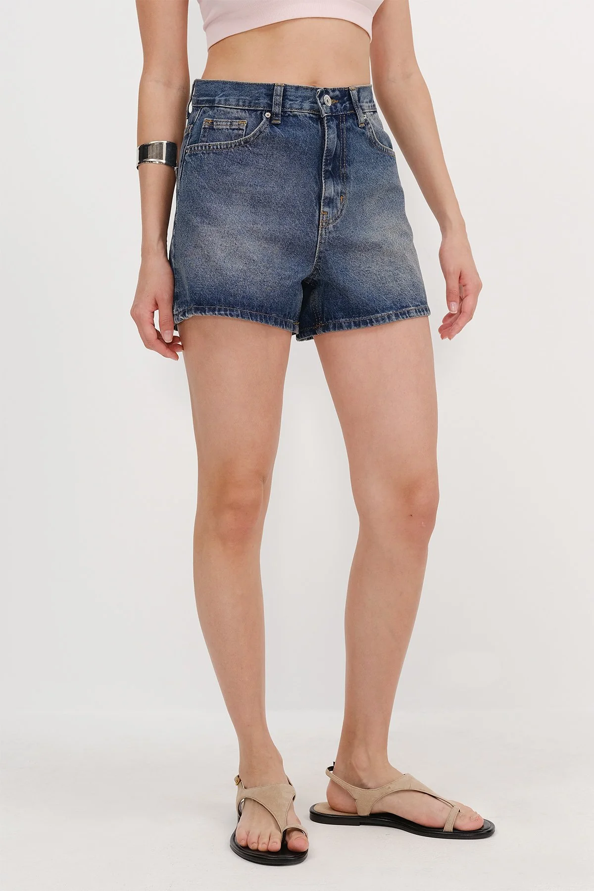 High Waist Denim Shorts - Image 6