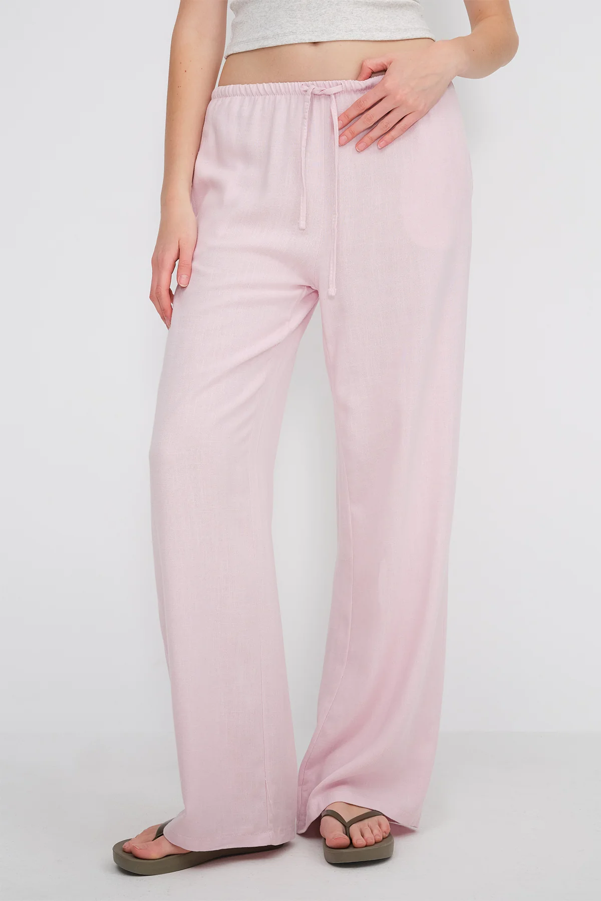 Linen-Blend Tie-Waist Wide Leg Pants - Image 10