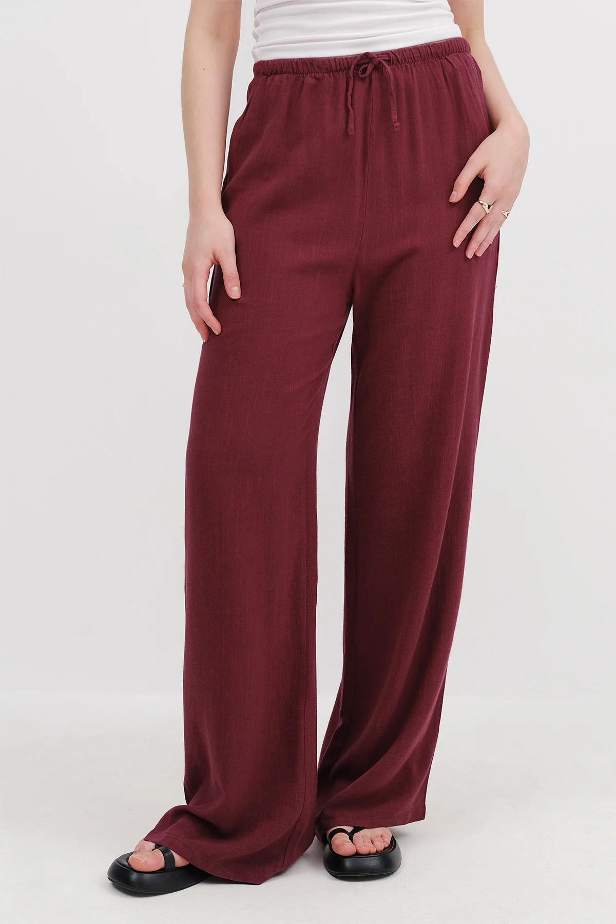 Linen-Blend Tie-Waist Wide Leg Pants - Image 14