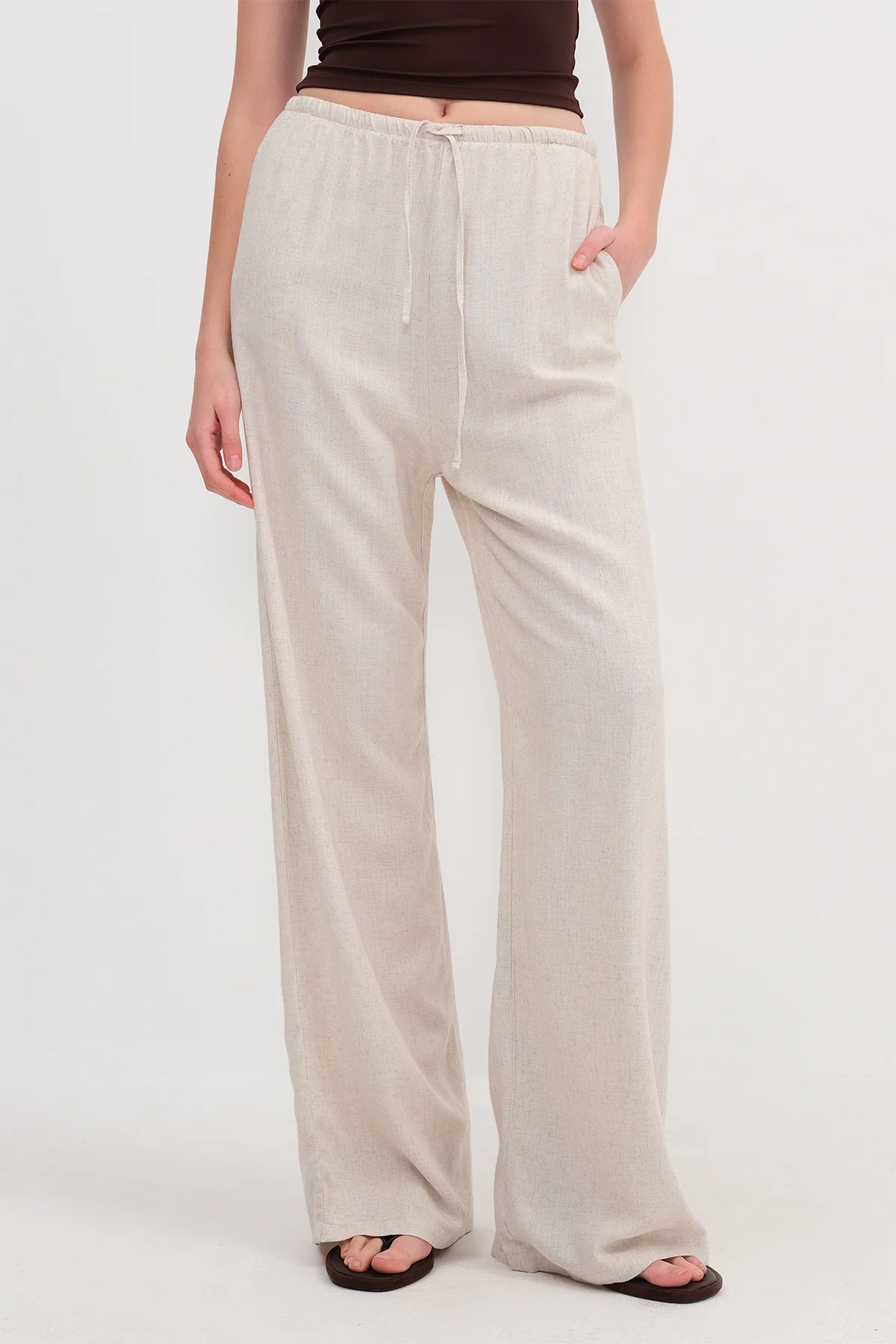 Linen-Blend Tie-Waist Wide Leg Pants - Image 20