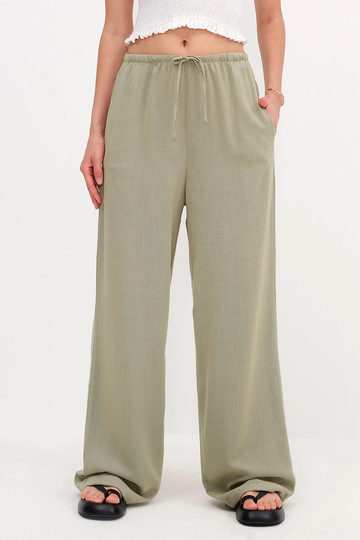 Linen-Blend Tie-Waist Wide Leg Pants - Image 28