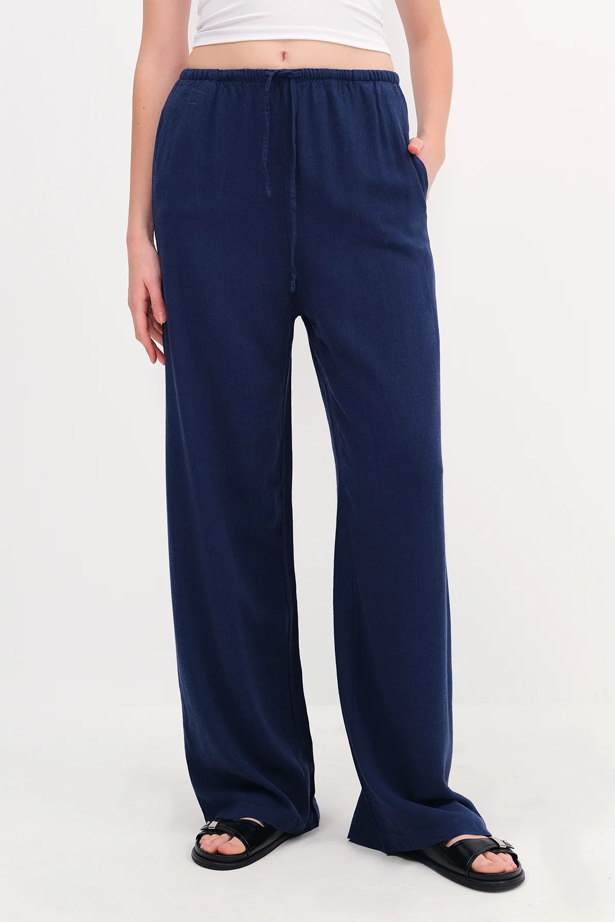 Linen-Blend Tie-Waist Wide Leg Pants - Image 35