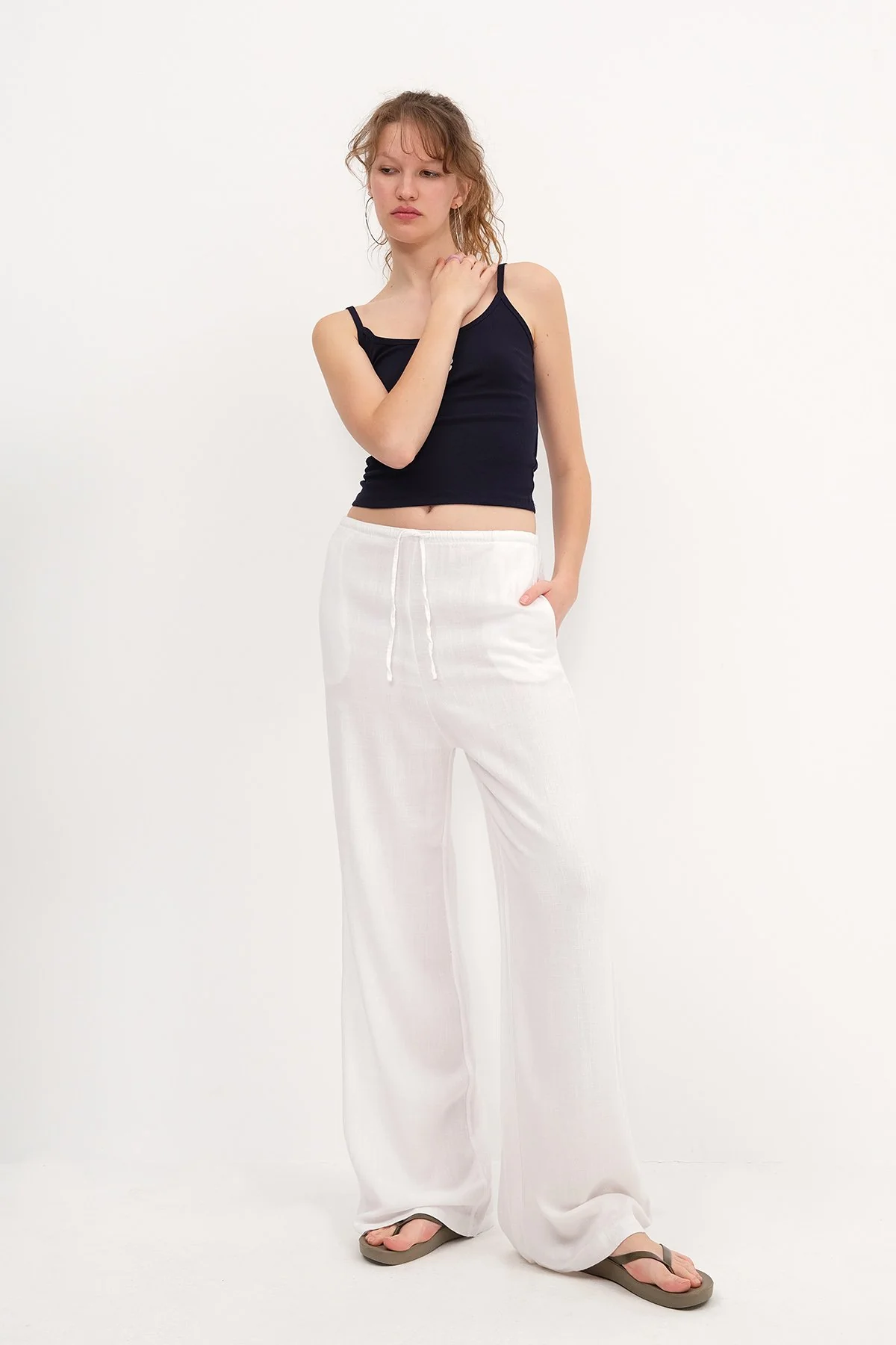 Linen-Blend Tie-Waist Wide Leg Pants - Image 37
