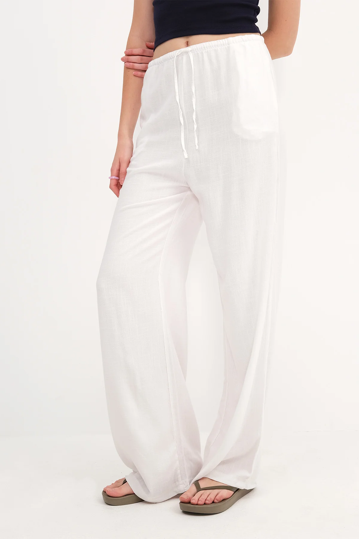 Linen-Blend Tie-Waist Wide Leg Pants - Image 38