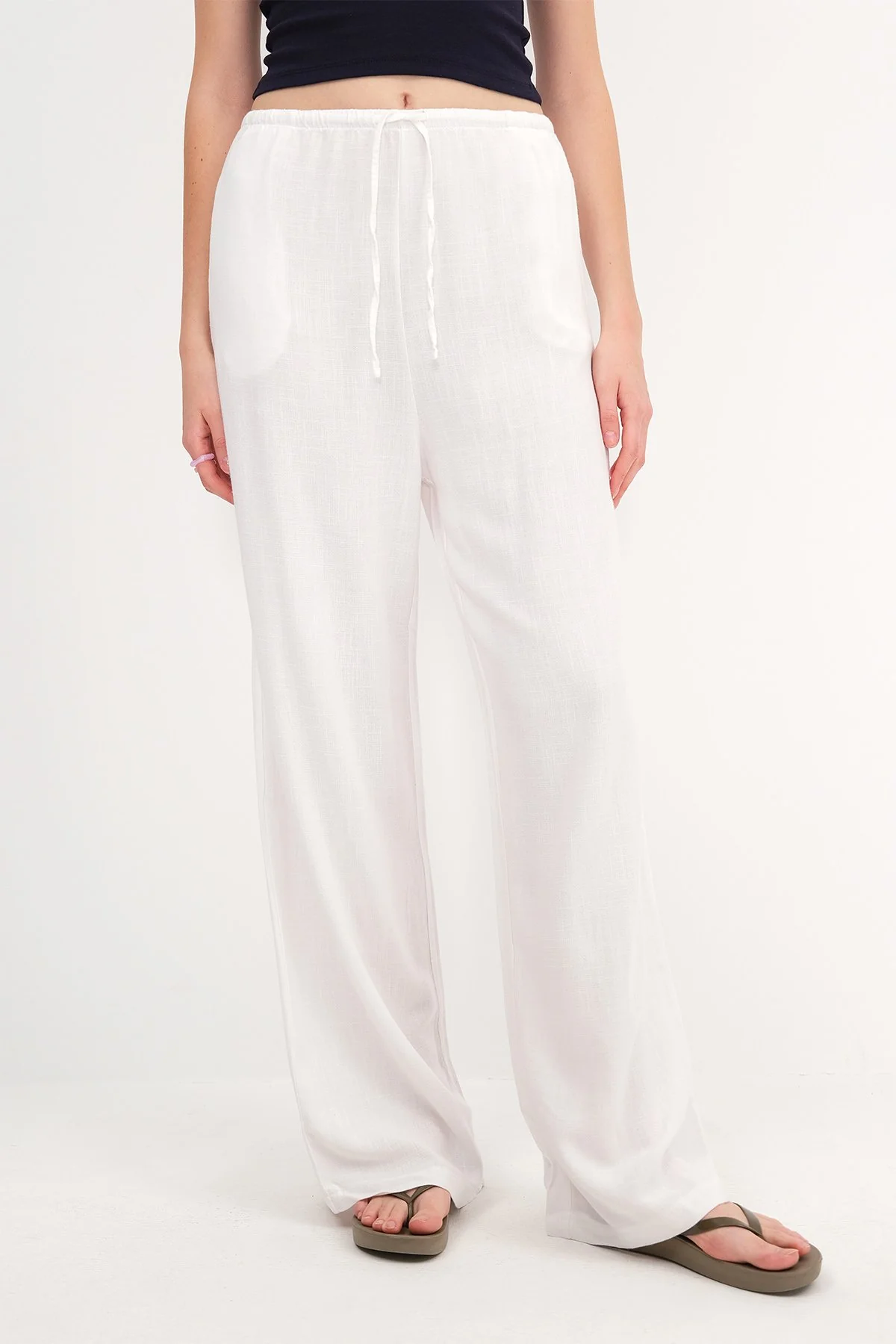 Linen-Blend Tie-Waist Wide Leg Pants - Image 41