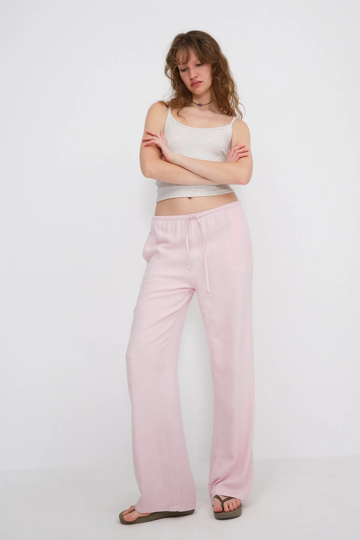 Linen-Blend Tie-Waist Wide Leg Pants - Image 7