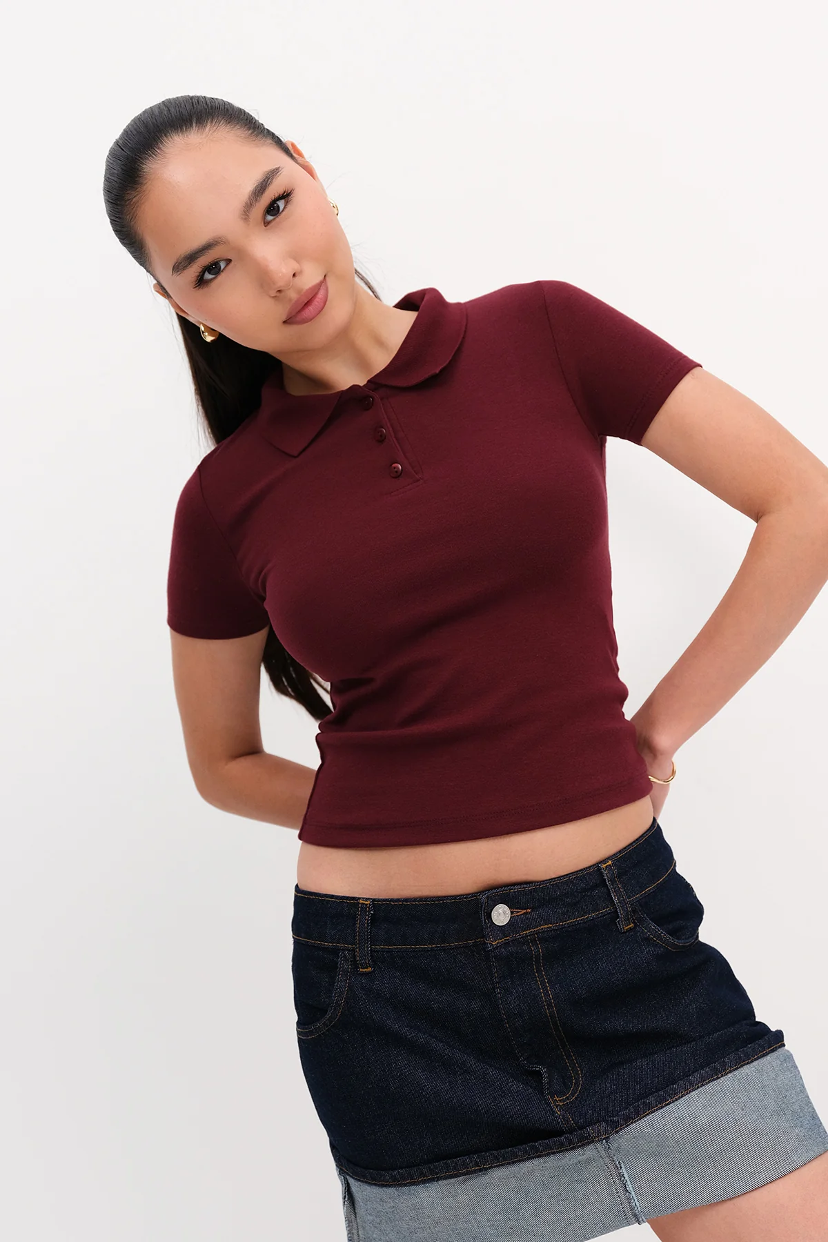 Polo Neck Modal T-shirt - Image 9