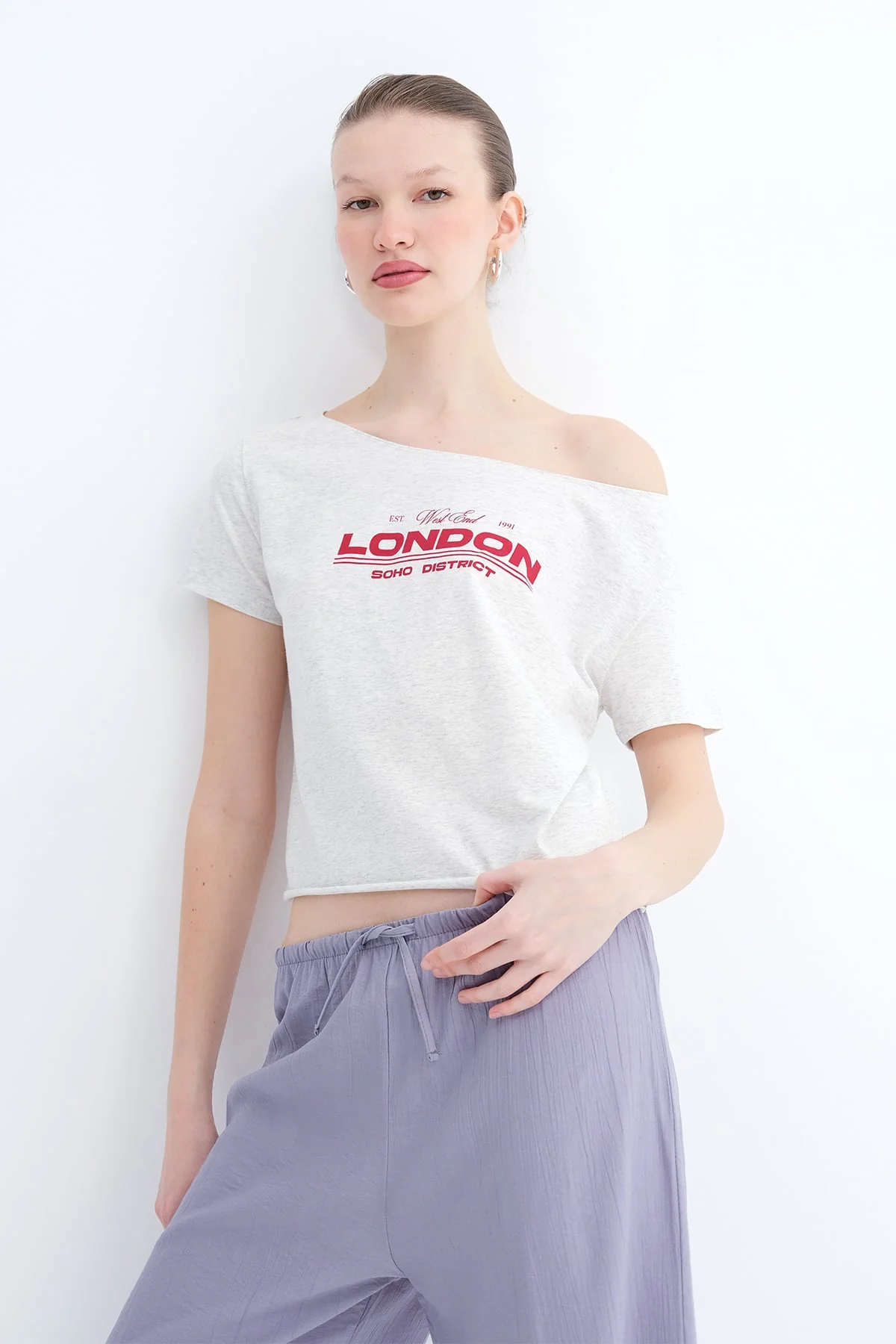 Printed Boat Neck T-Shirt