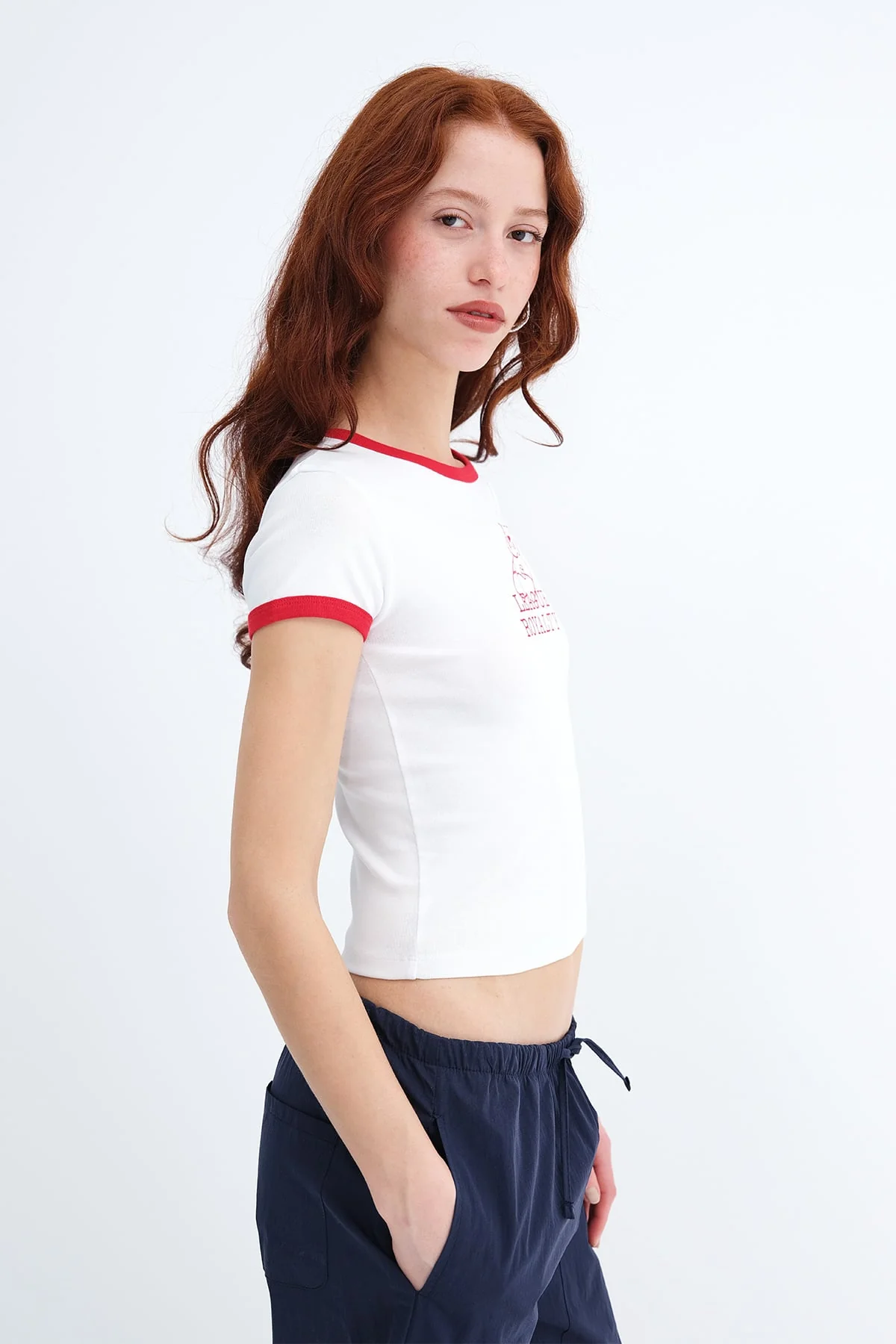 Printed Stripe Detail T-shirt - Image 6