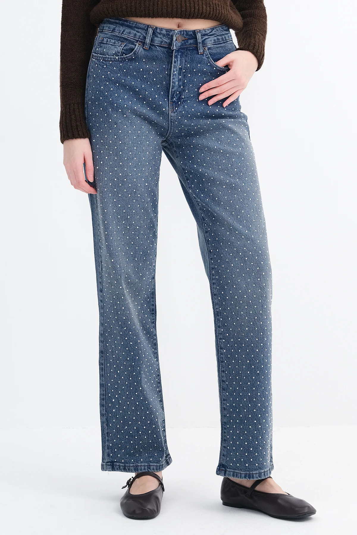 Rhinestone Wide Leg Jeans - Image 5