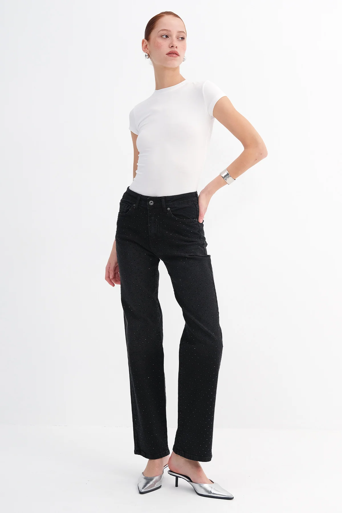 Rhinestone Wide Leg Jeans - Image 7