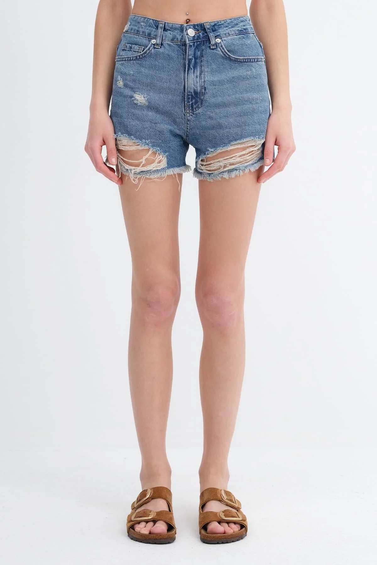 Ripped Denim Shorts - Image 4