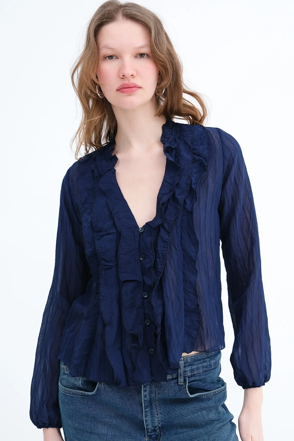 Ruffled Front Buttoned Blouse - Image 10