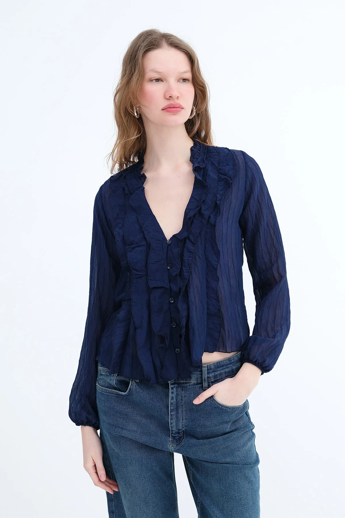 Ruffled Front Buttoned Blouse - Image 13