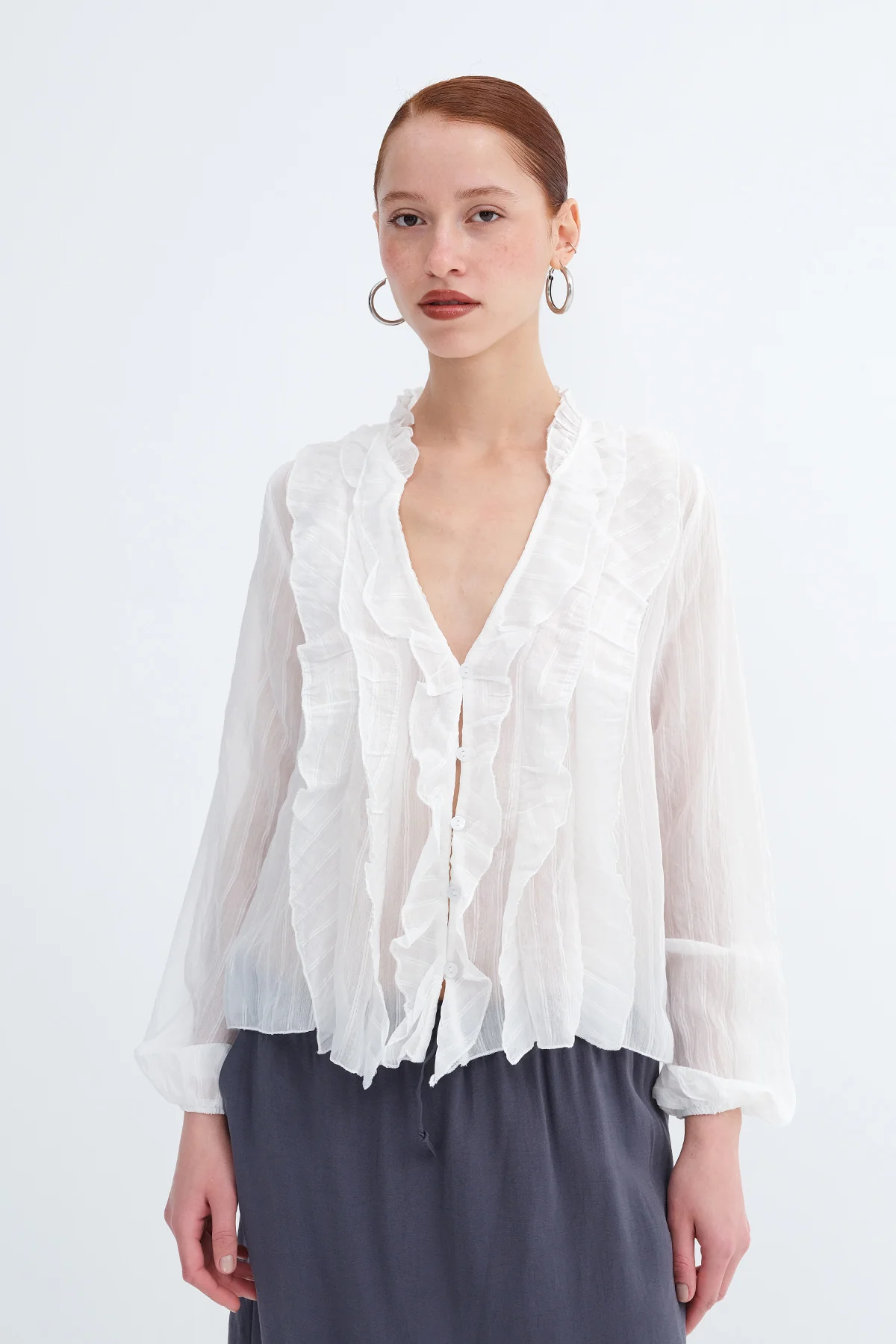 Ruffled Front Buttoned Blouse - Image 14