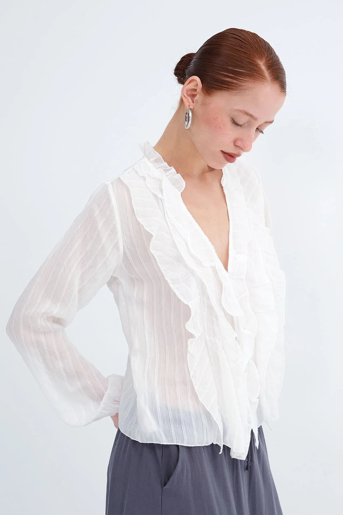 Ruffled Front Buttoned Blouse - Image 17