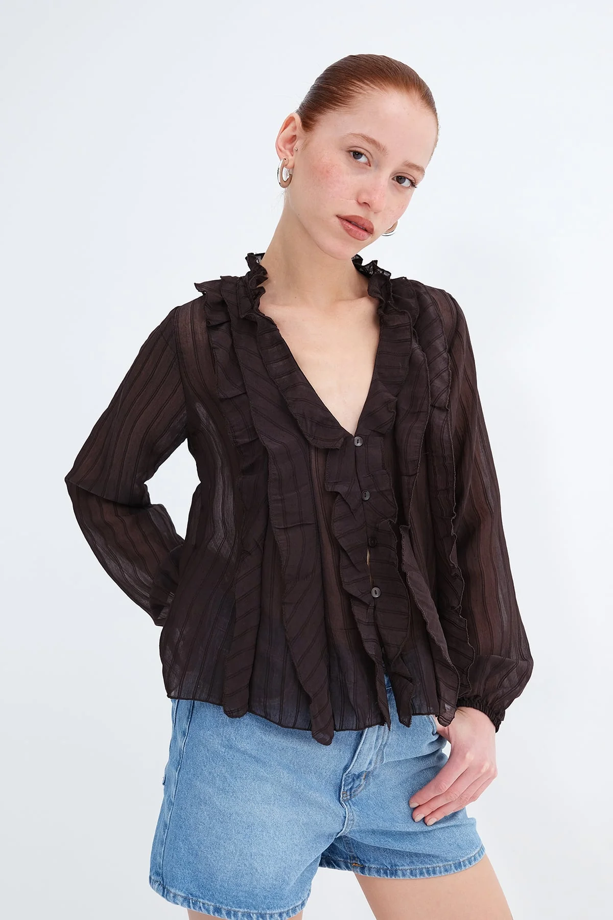 Ruffled Front Buttoned Blouse - Image 3