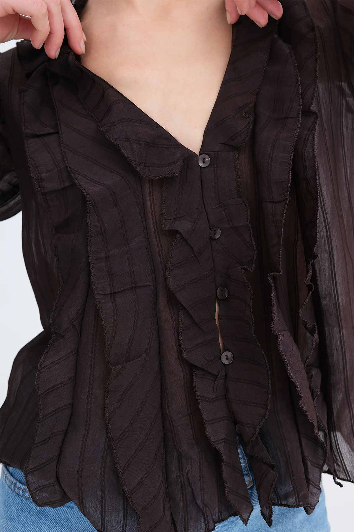 Ruffled Front Buttoned Blouse - Image 5